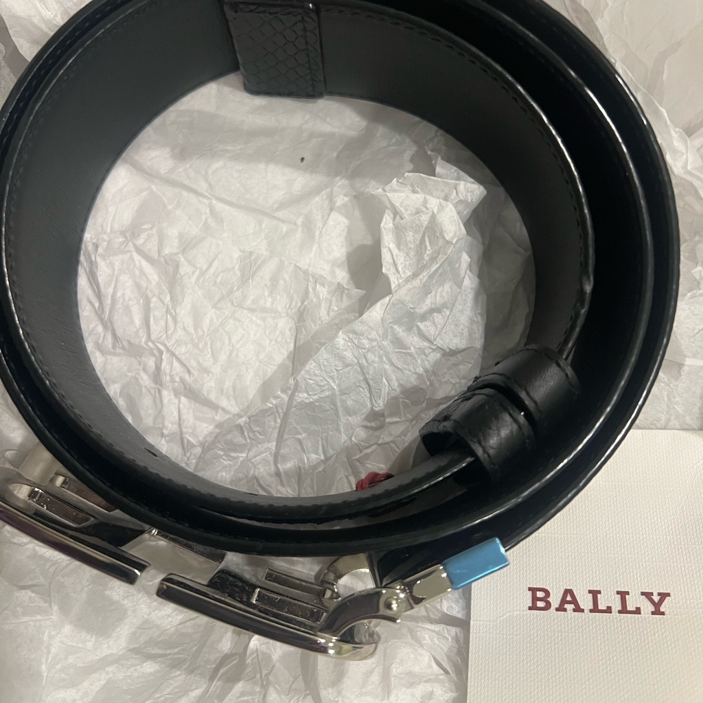 Bally Black Red Striped Mirror Double B Trainspotting Leather Belt